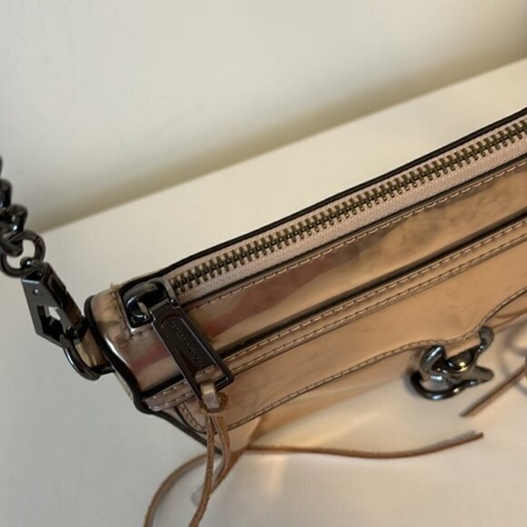 Rebecca Minkoff Mini MAC Rose Gold mirrored CrossBody Bag chain strap - Picture 11 of 13